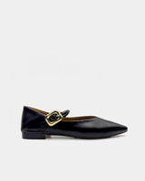 black calf leather Mary Jane flats with buckle strap women’s shoes