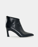 Women's Black ankle boots – pointed toe calfskin boots with 7cm heel and back zipper closure.