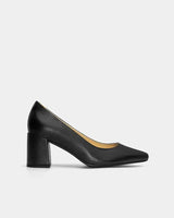 Comfortable black leather pumps with block heels