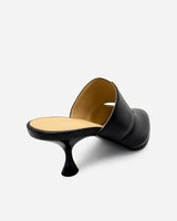 Side view of black mules with kitten heel