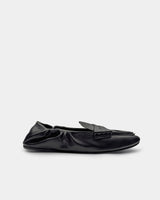 Women’s black leather loafers elastic back for comfort