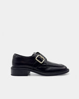 black loafers in leather with buckle strap for women Australia