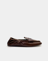 Women's dark brown leather loafers with elastic back
