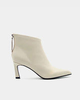 White ankle boots women – pointed toe calfskin boots with 7cm heel and back zipper detail