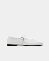 side profile white ballet flats—flexible leather sole and strap
