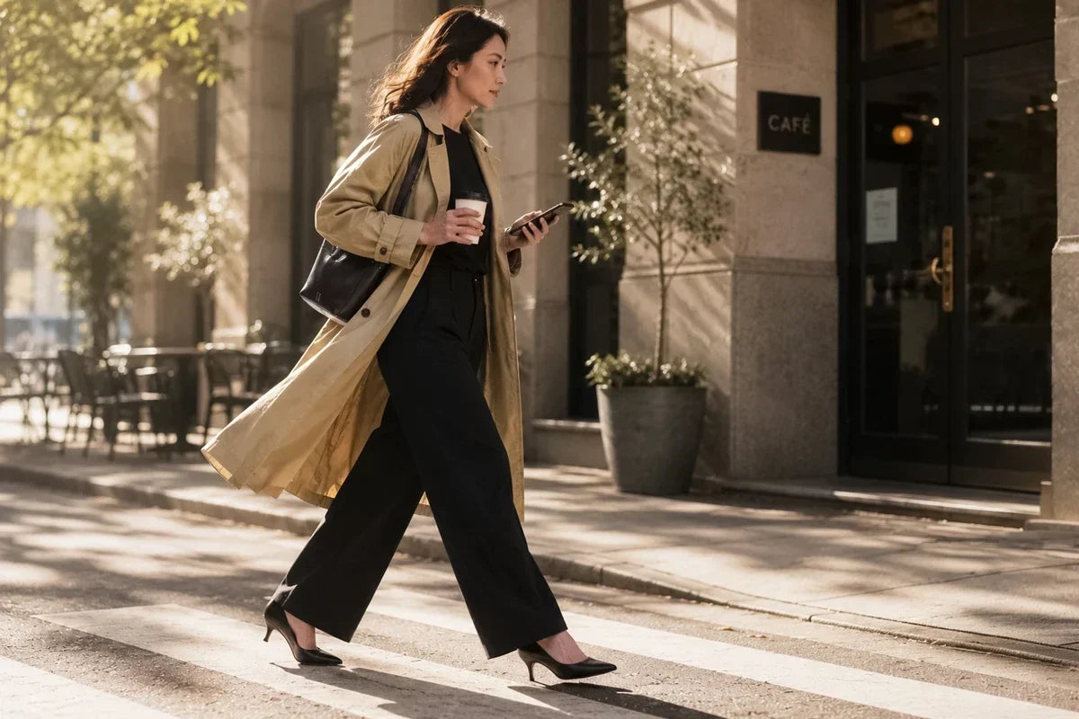 Woman wearing high heels comfortably while moving through her day