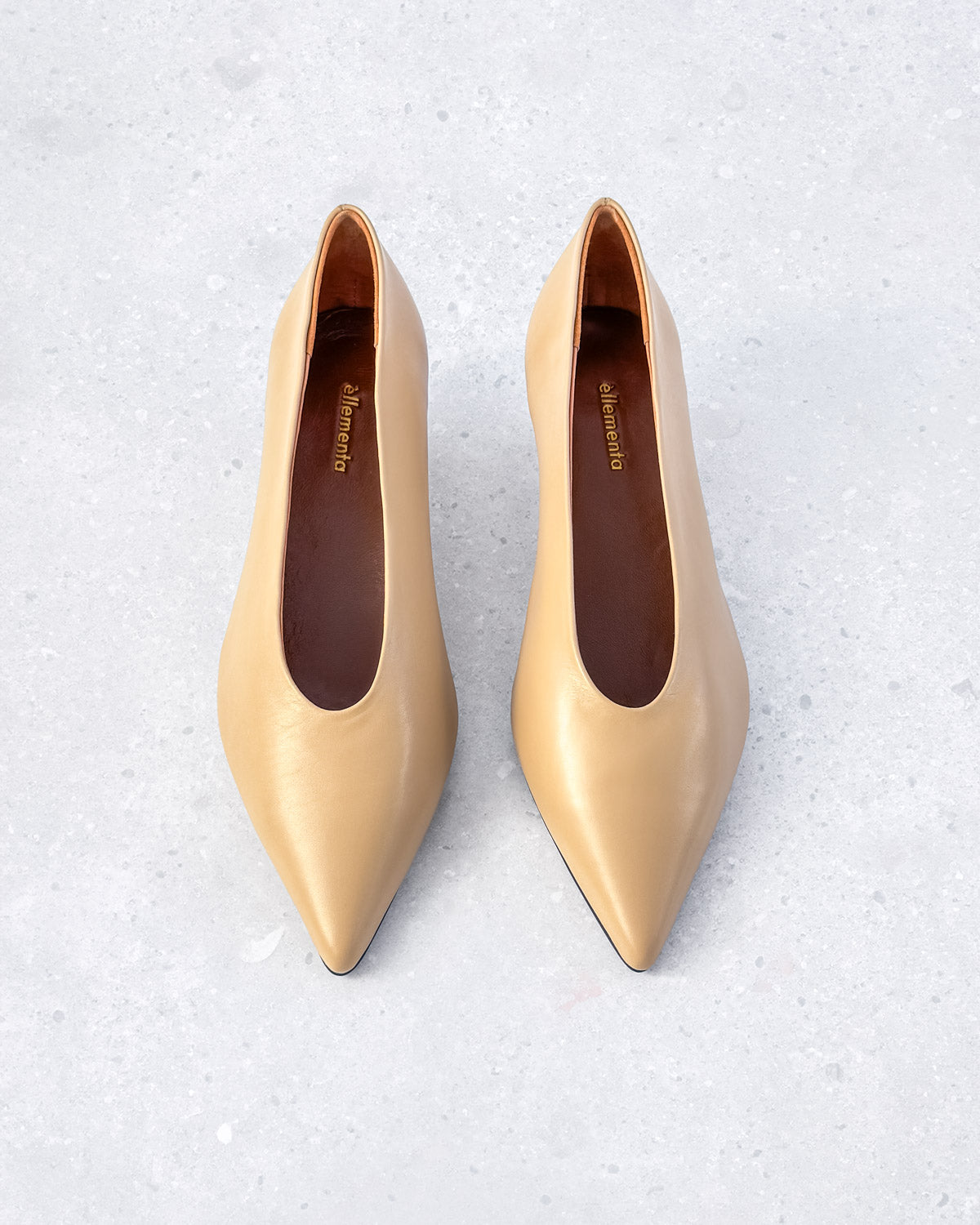 Women's beige leather kitten heels cushioned footbed