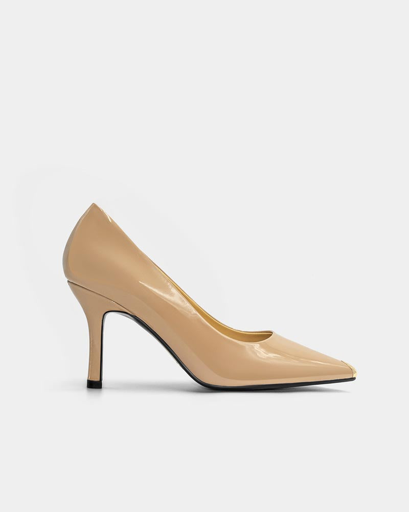 beige patent leather classic pumps that are comfortable and stylish for formal events and evening dresses