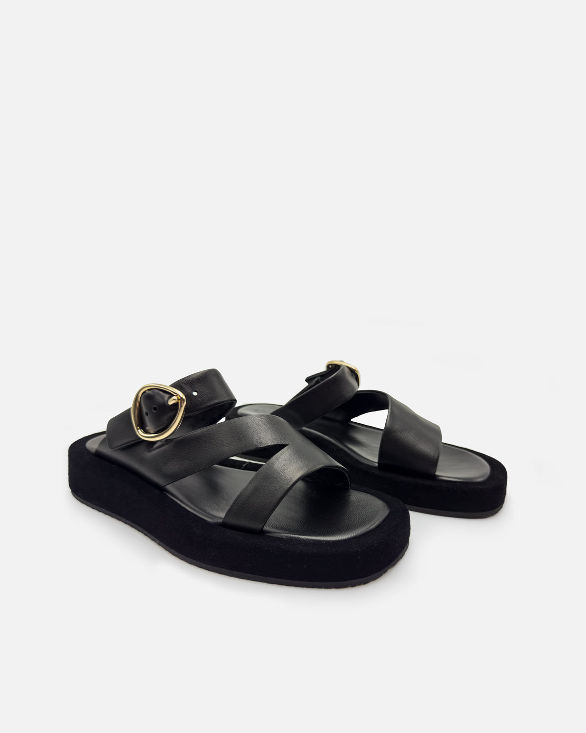 Black platform sandals leather women's comfortable summer sandals