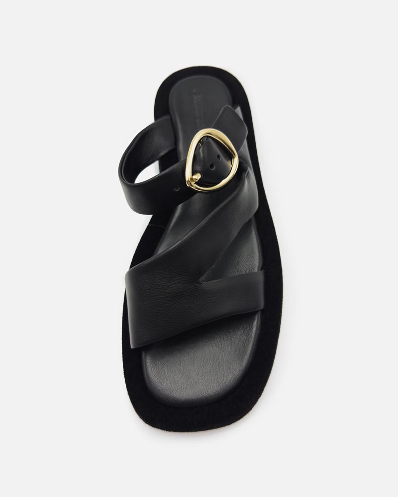Black platform sandals with cushioned leather footbed 