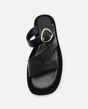 Black platform sandals with cushioned leather footbed 