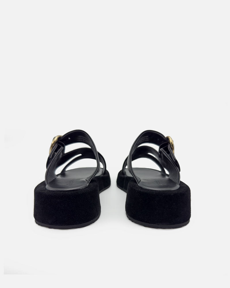 Black sandals with platform sole in suede leather