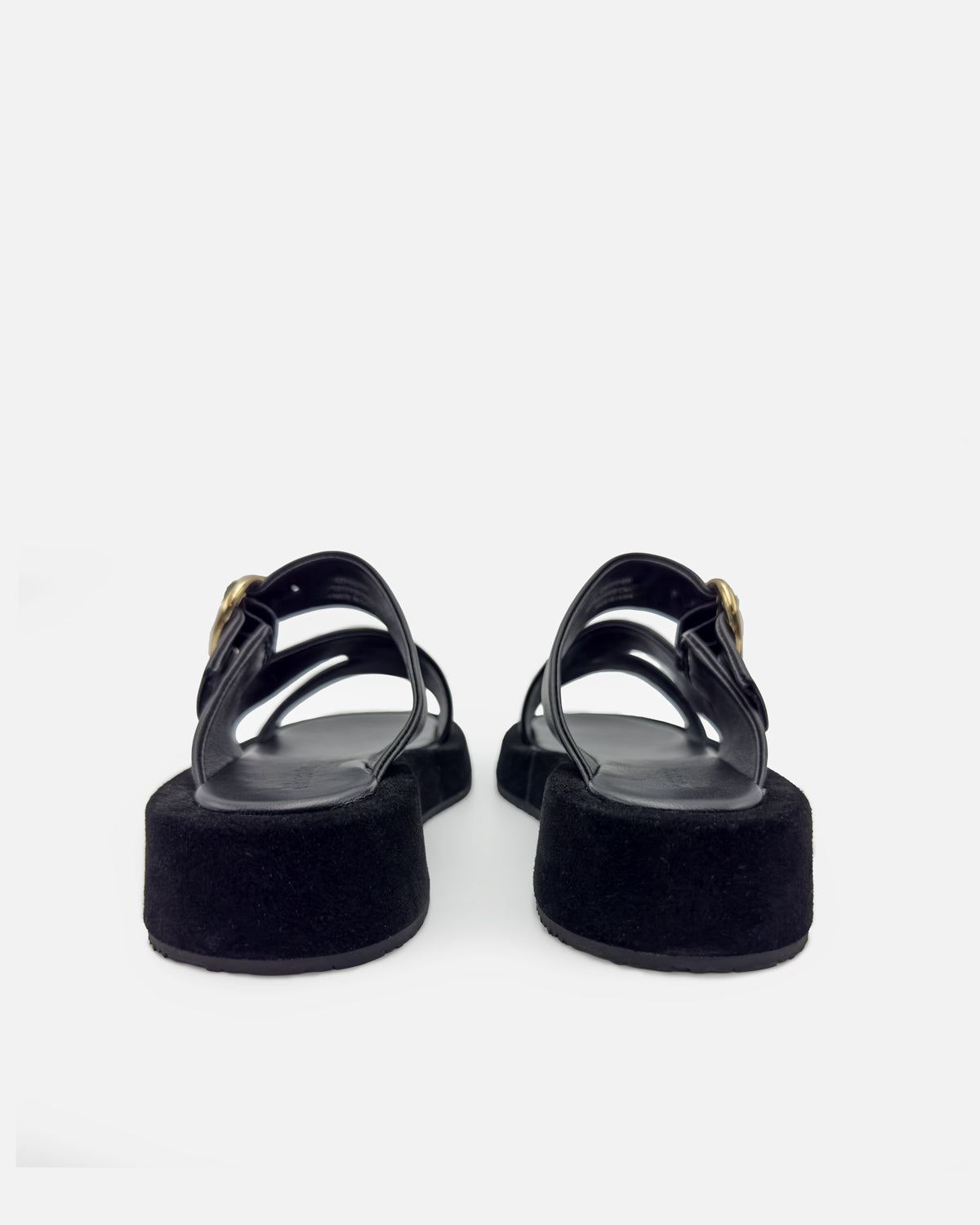 Black sandals with platform sole in suede leather