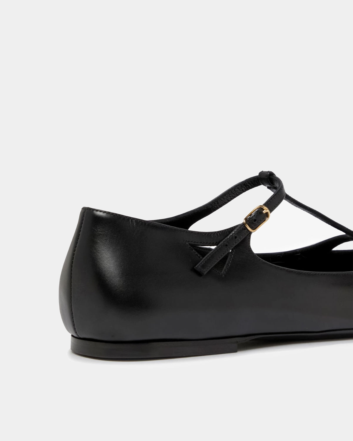 Black leather flats with t strap adjustable for women
