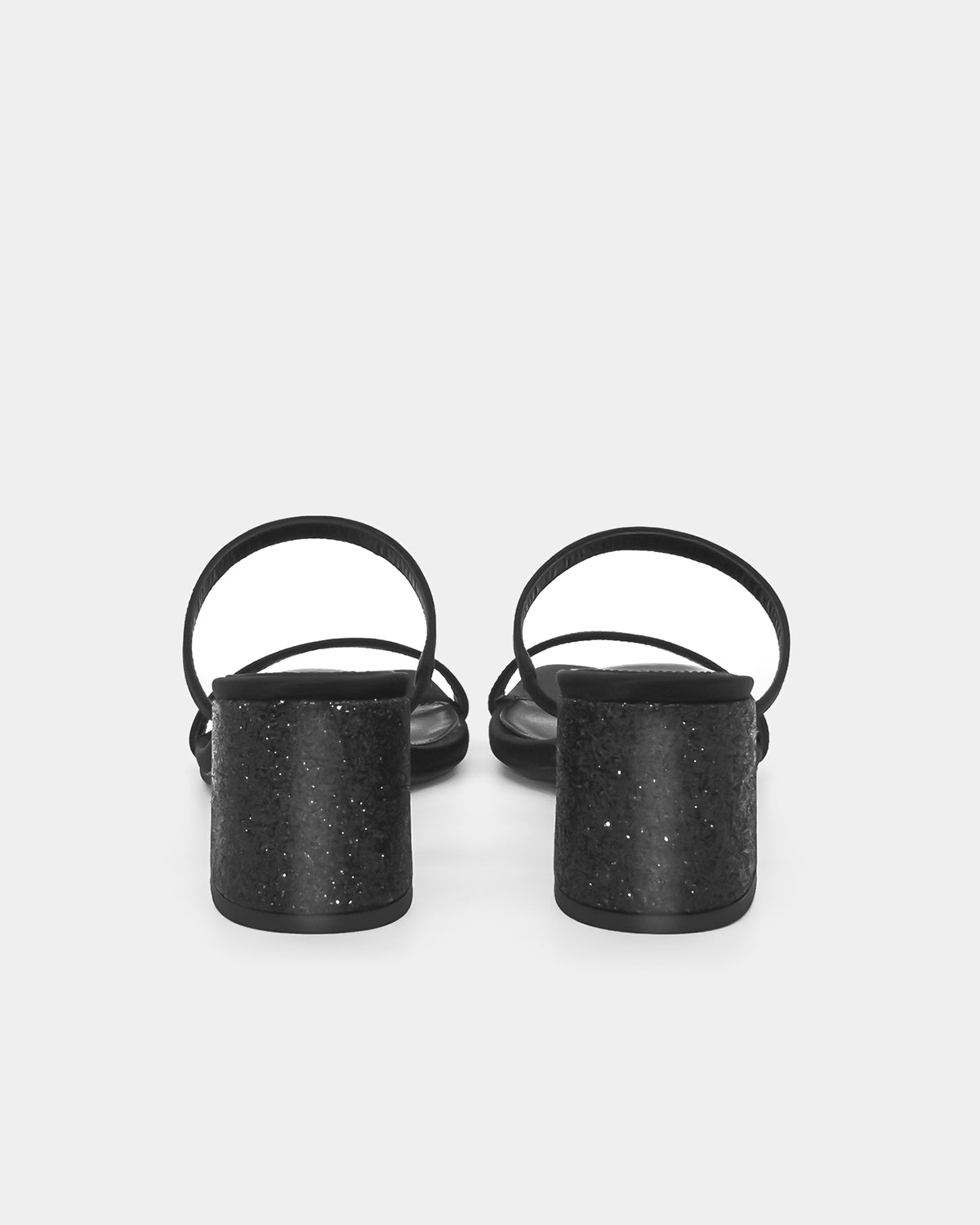 Black sandals with straps and glitter block heels