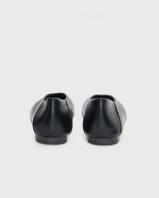 back view of black leather shoes 
