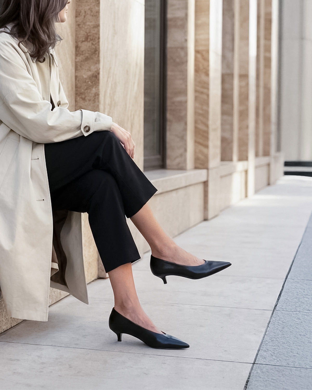 Women's black leather kitten heel pumps comfortable for work and everyday Australia