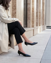 Women's black leather kitten heel pumps comfortable for work and everyday Australia