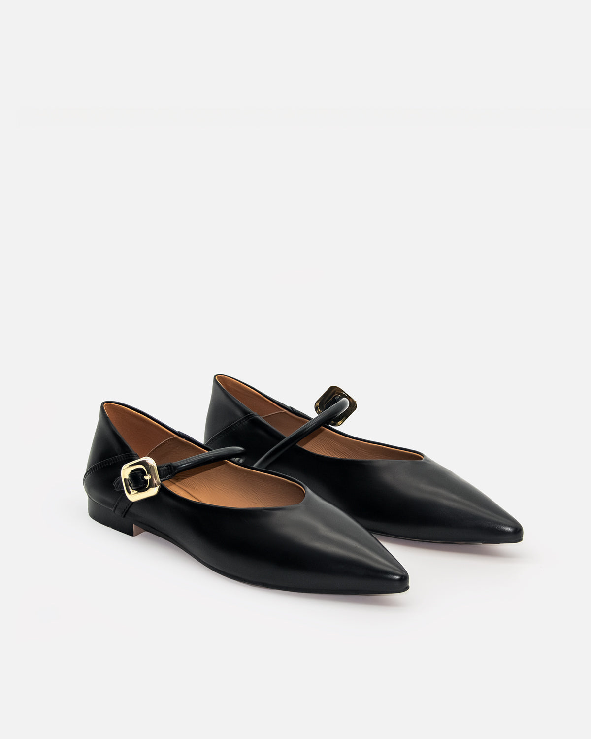 Black Mary Jane Flats calf leather pointy toe for wide fit