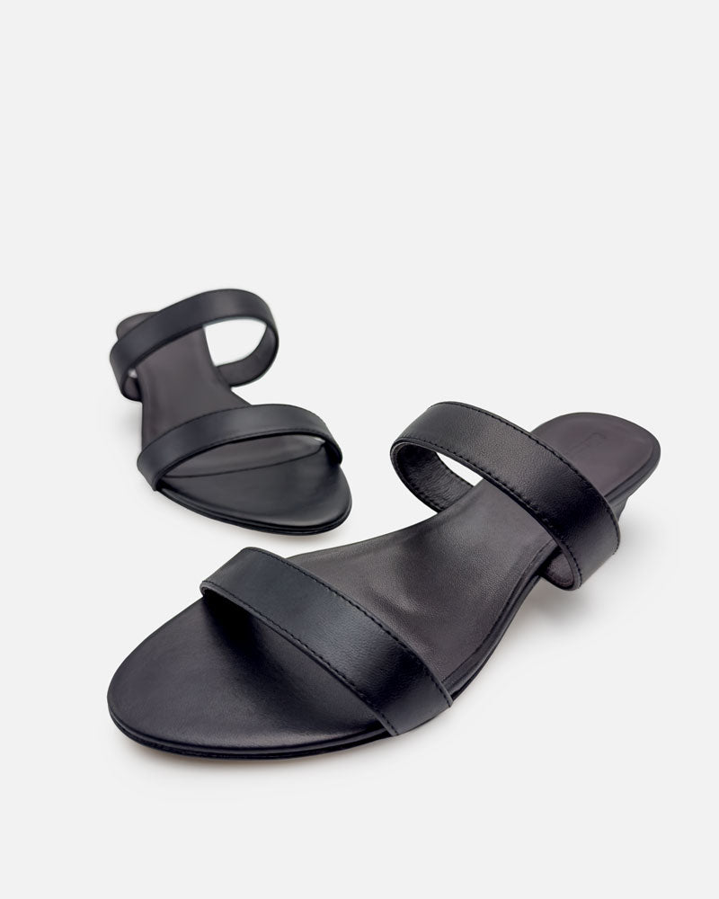 Black leather strap sandals with low heels