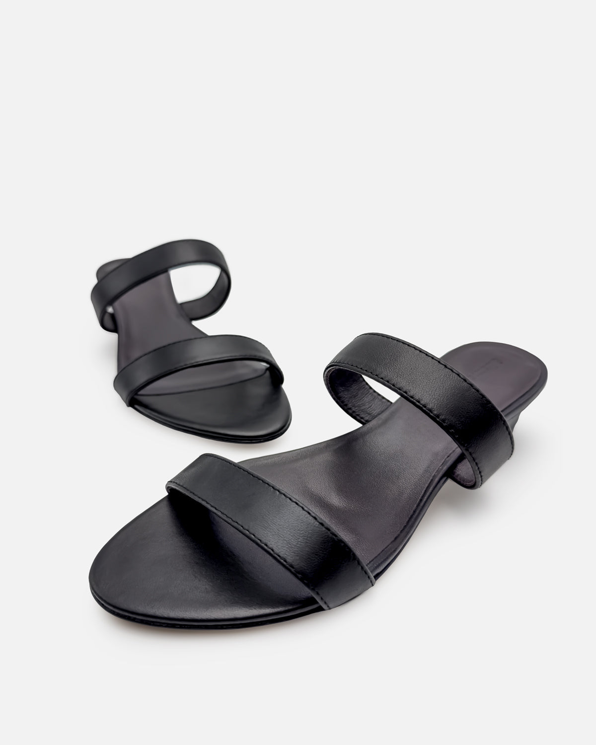 Black leather sandals with low heel for ladies comfortable 