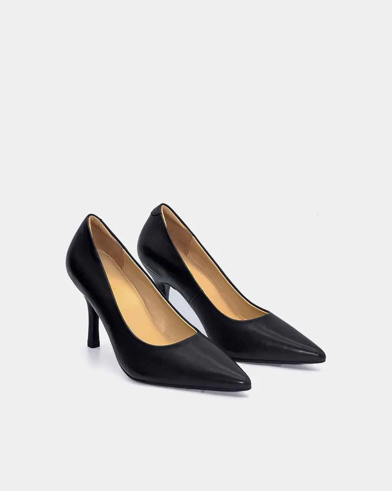 Pair of black  leather high heel pumps 