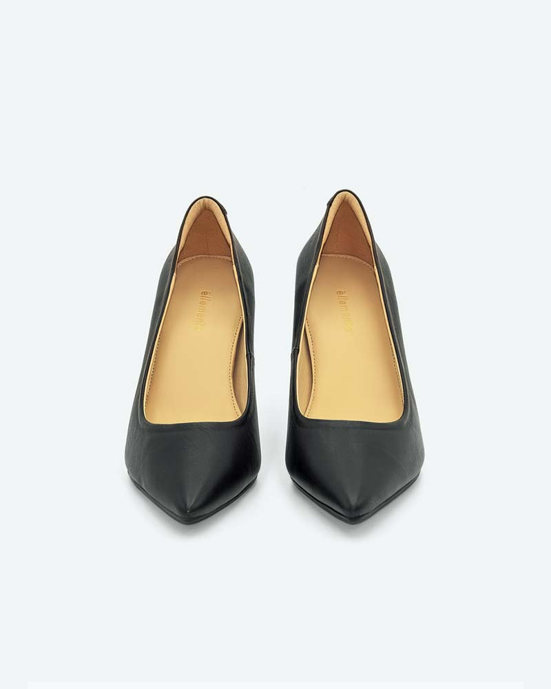 Women's office shoes crafted from black leather with classic pumps style