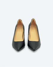 Women's office shoes crafted from black leather with classic pumps style