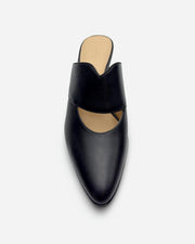 Black Mules in Calfskin with Kitten Heel