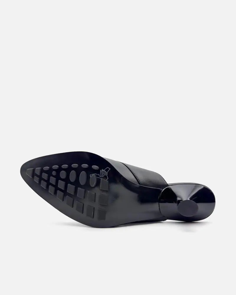 Rubber-injected leather sole of black mules