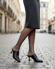 Black kitten heel mules women's leather dress shoes Australia