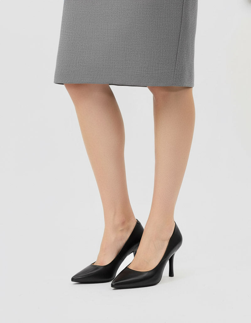 Black calfskin comfort pumps with 8 cm heel and hidden platform – all-day professional wear