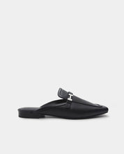 Black Leather Flat Mule Shoes