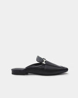 Black Leather Flat Mule Shoes