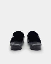 Black Leather Flat Mule Shoes