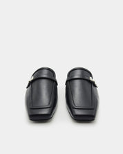 Black Leather Flat Mule Shoes