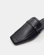 Black Leather Flat Mule Shoes