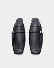 Black Leather Flat Mule Shoes