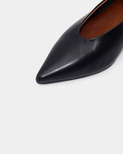 Black leather kitten heel pumps with pointed toe