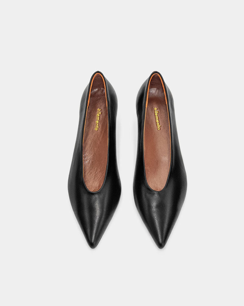 Black Calf Leather Kitten Heel Pumps