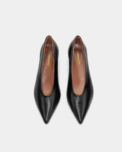 Black Calf Leather Kitten Heel Pumps