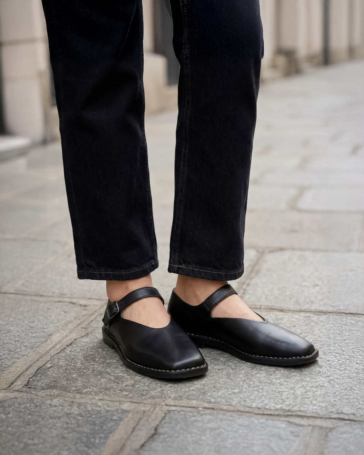 Comfortable black Mary Jane shoes for women in leather with cushioned footed Australia