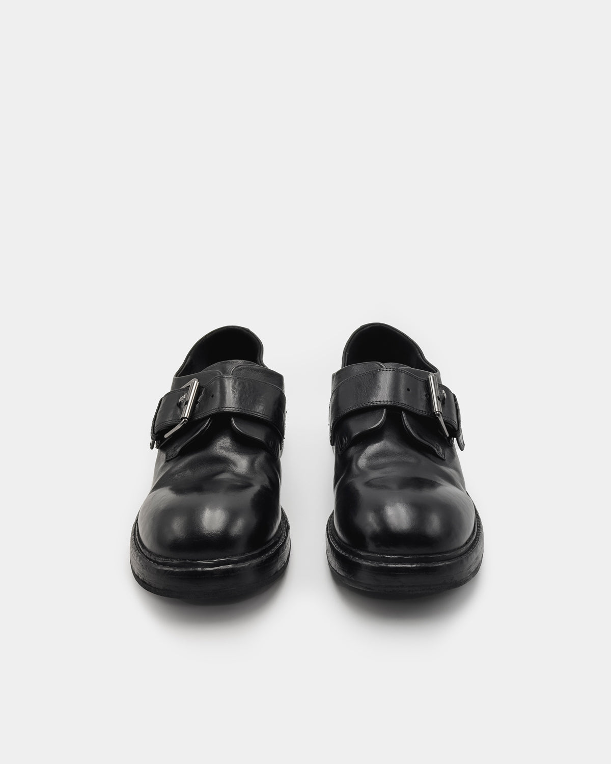 Women's black leather monk loafers with wide-toe box for comfort fit