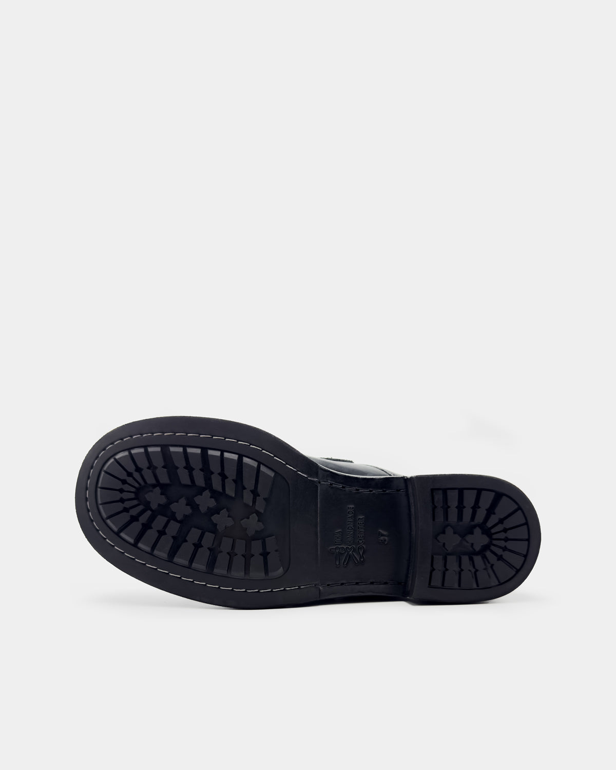 Women's black leather monk loafer with slip-resistant rubber sole