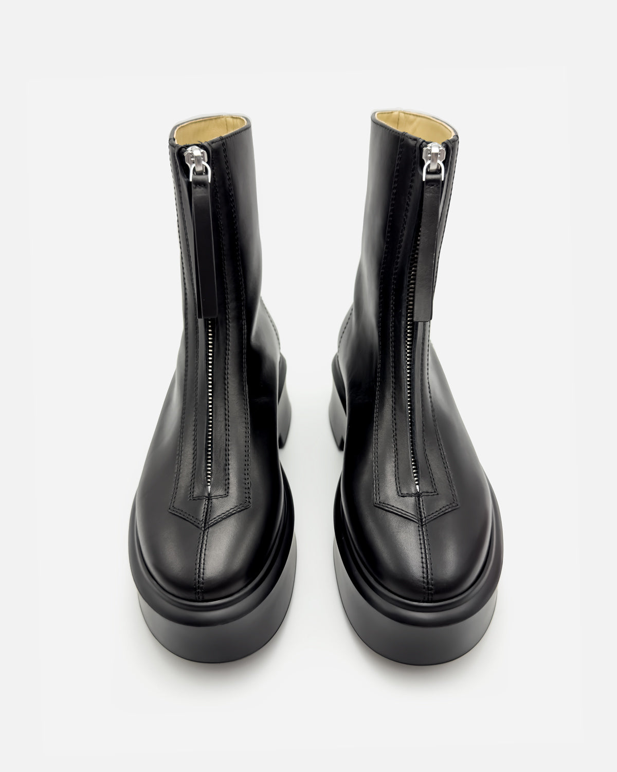 Black ankle boot platform for women in leather with front zipper Australia