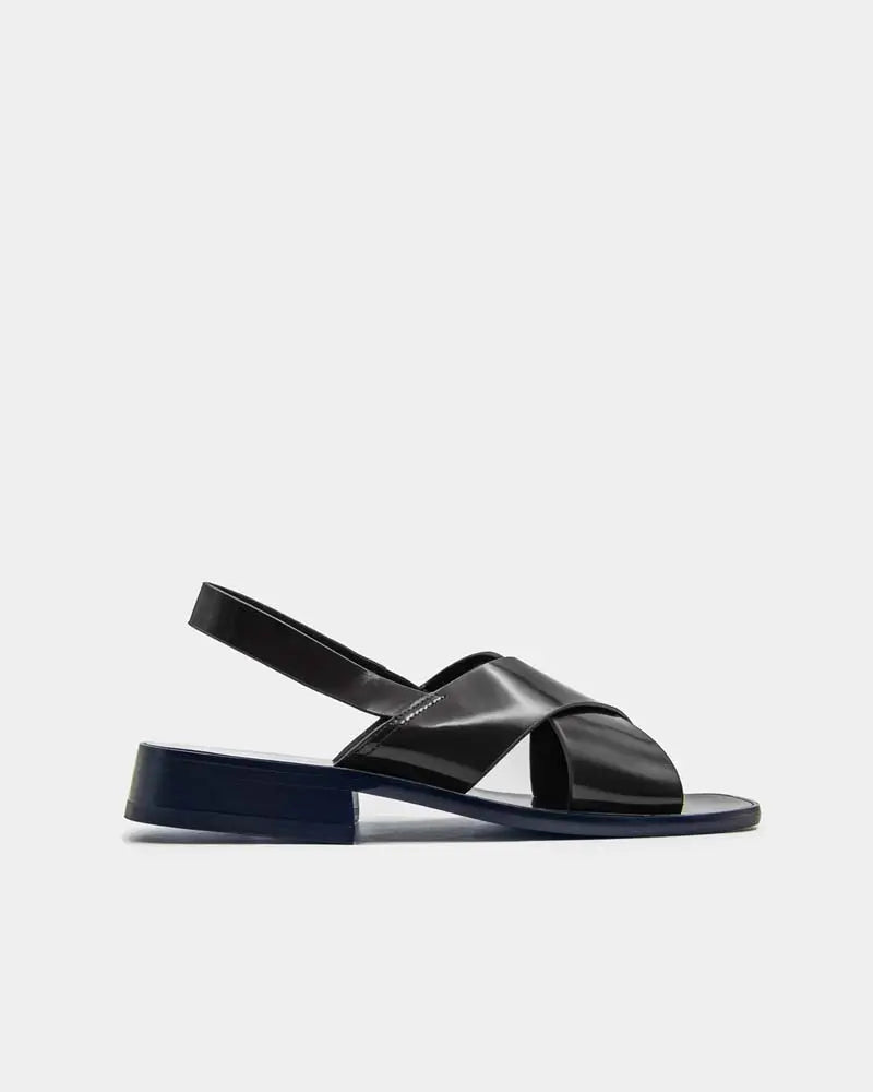 Black slingback sandals in black Italian leather with timeless style for everyday wear