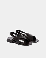 Pair of black leather slingback sandals