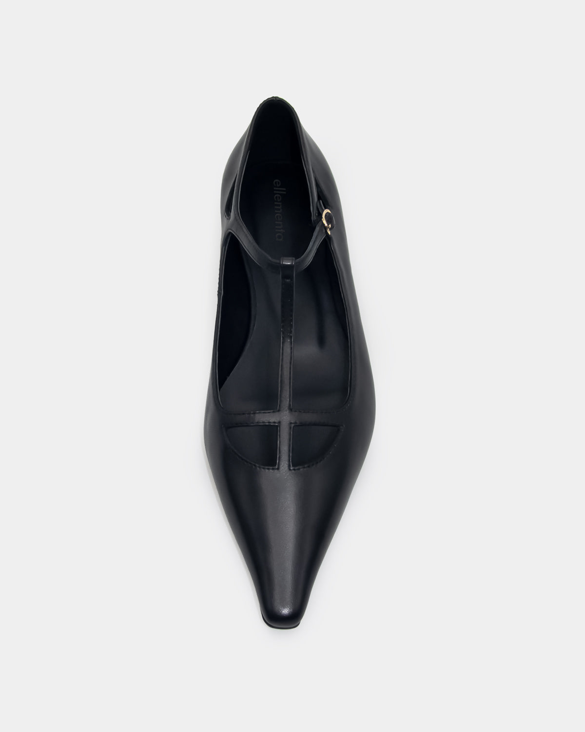 Women's T strap flats in black leather with padded insole