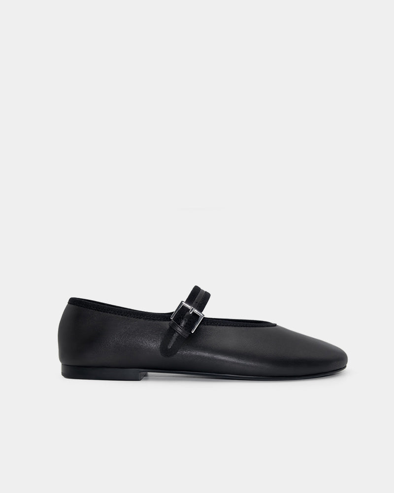 side view black nappa ballet flats—flexible slip-resistant outsole