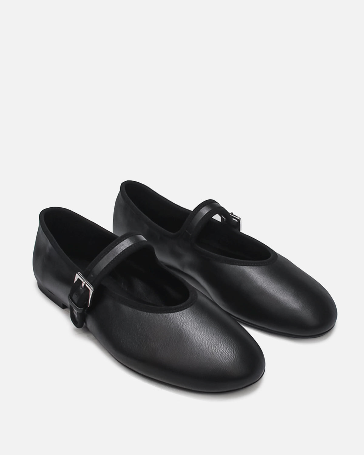 Women's black ballet flats leather with secure strap